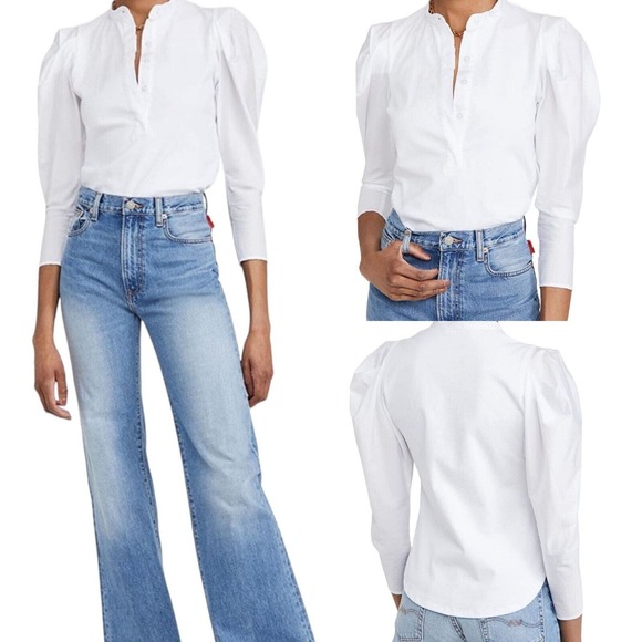 Revolve A.L.C. Robbie Top Women's 12 Mutton Sleeve White Puff Shoulder Blouse - Picture 1 of 14
